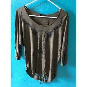 Olive 3/4 Sleeve Ripped Shirt